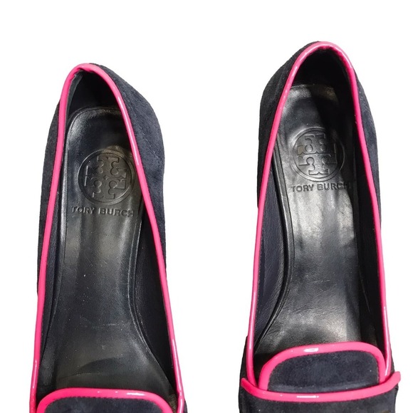 Tory Burch Nora Navy Blue/Pink Suede Loafers - Picture 3 of 7
